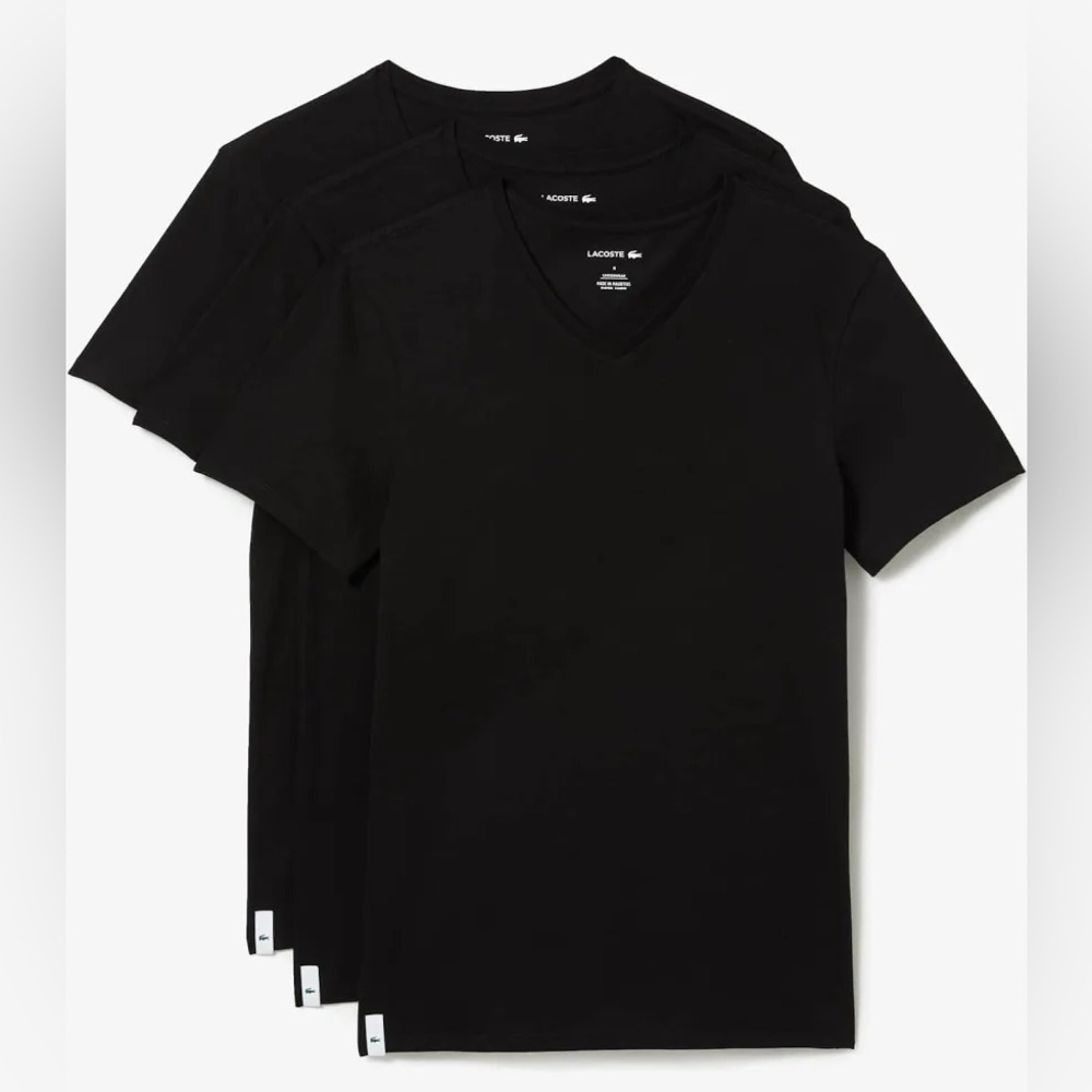 LACOSTE 3XL Men’s V-Neck Black Shirts 3-Pack Slim Fit XXXL Cotton